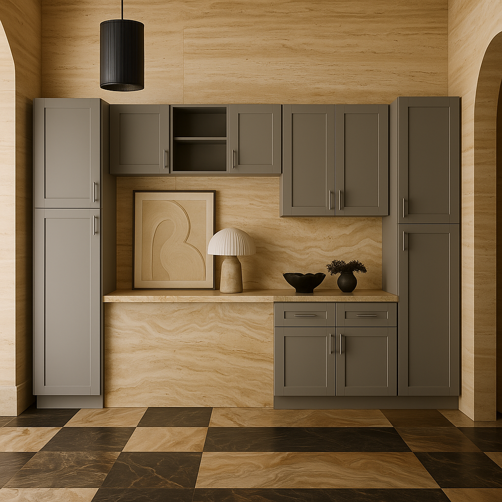 MILL'S PRIDE Richmond Vesuvius Gray Kitchen Cabinet Set - 132 in W x 24 in D x 90 in H