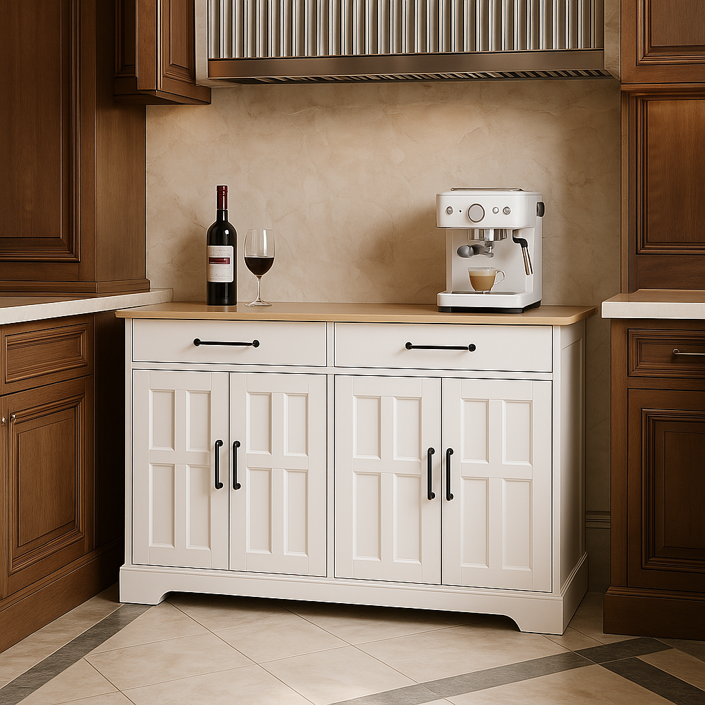FUNKOL White MDF Kitchen Cabinet with 2 Drawers and 4 Doors