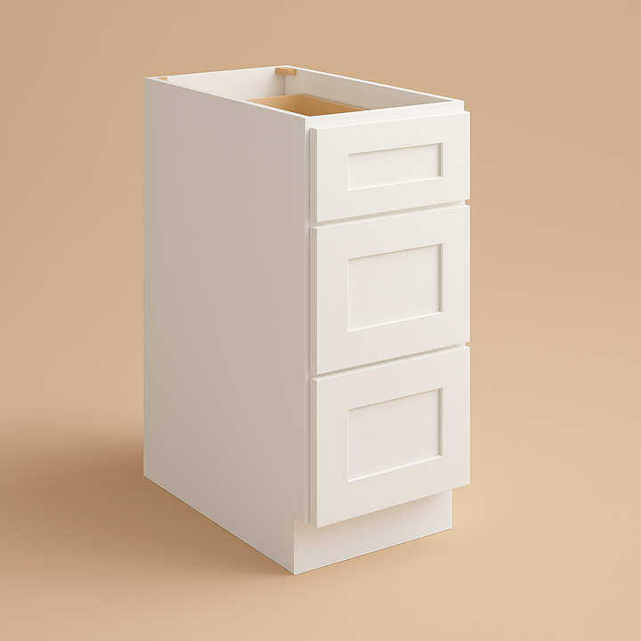 CASAINC White Shaker 3-Drawer Base Kitchen Cabinet, Ready to Assemble