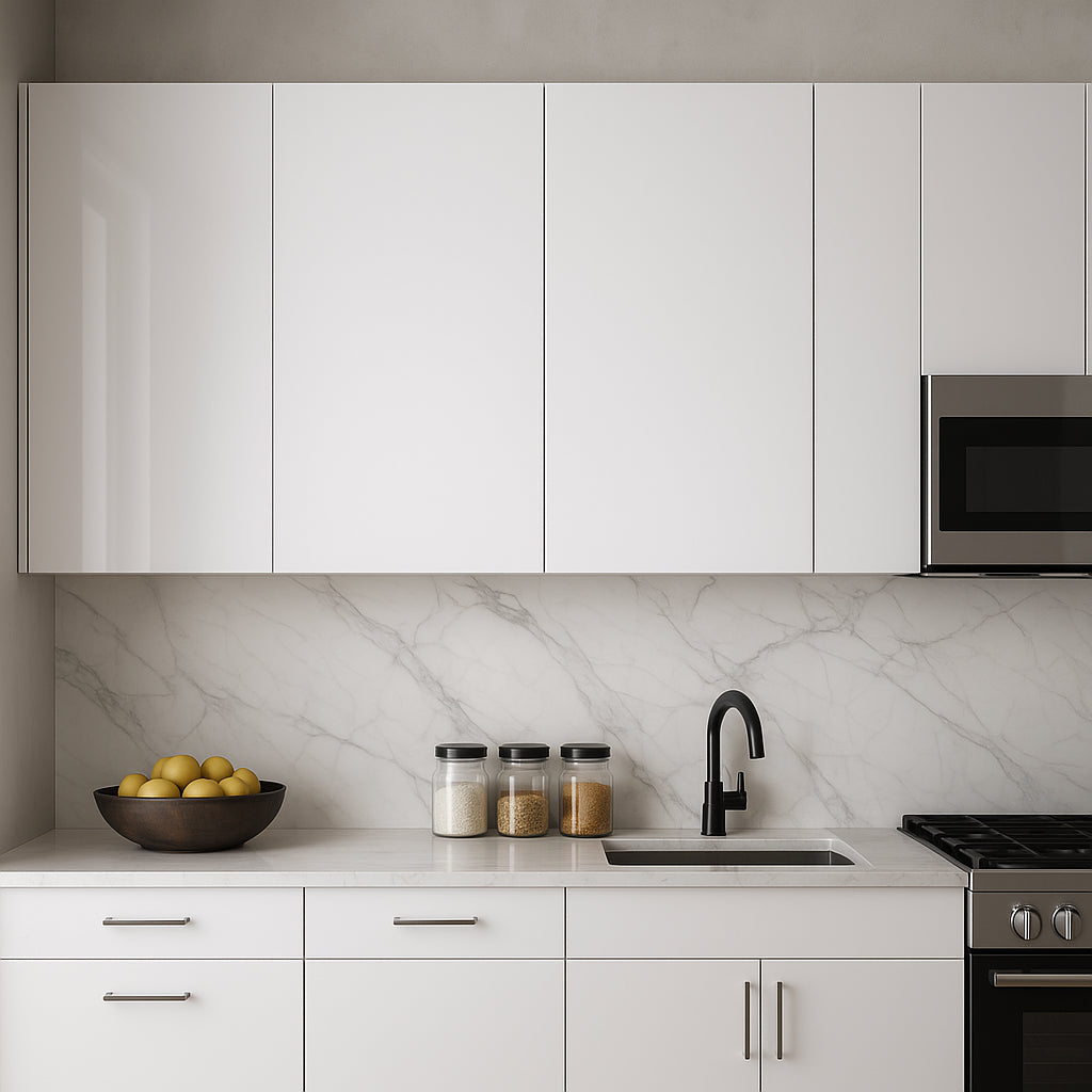 Cambridge Radiance White Gloss Slab Wall Kitchen Cabinet, 24x12x30 in.