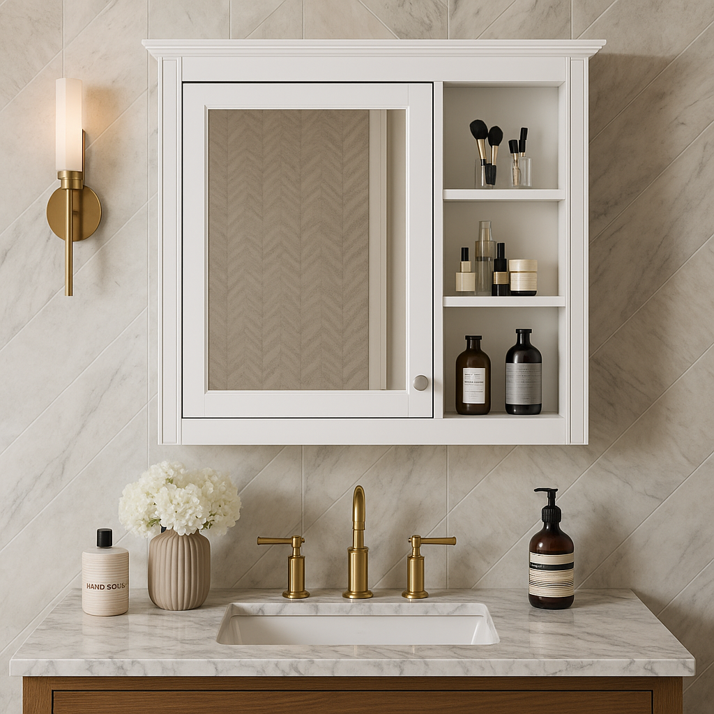 FUNKOL White Wall Mounted Bathroom Storage Cabinet with Mirror and Shelves