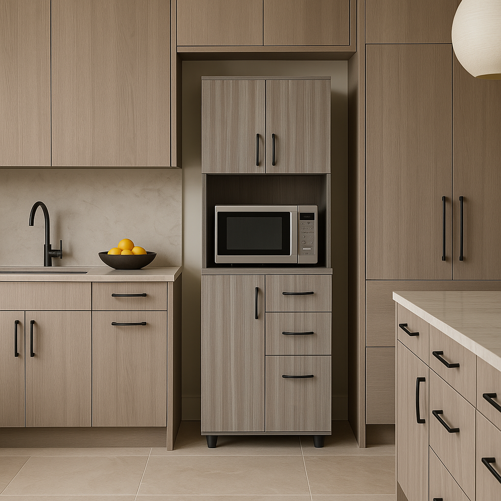 Inval Smoke Oak Microwave Storage Utility Cabinet - Ready to Assemble