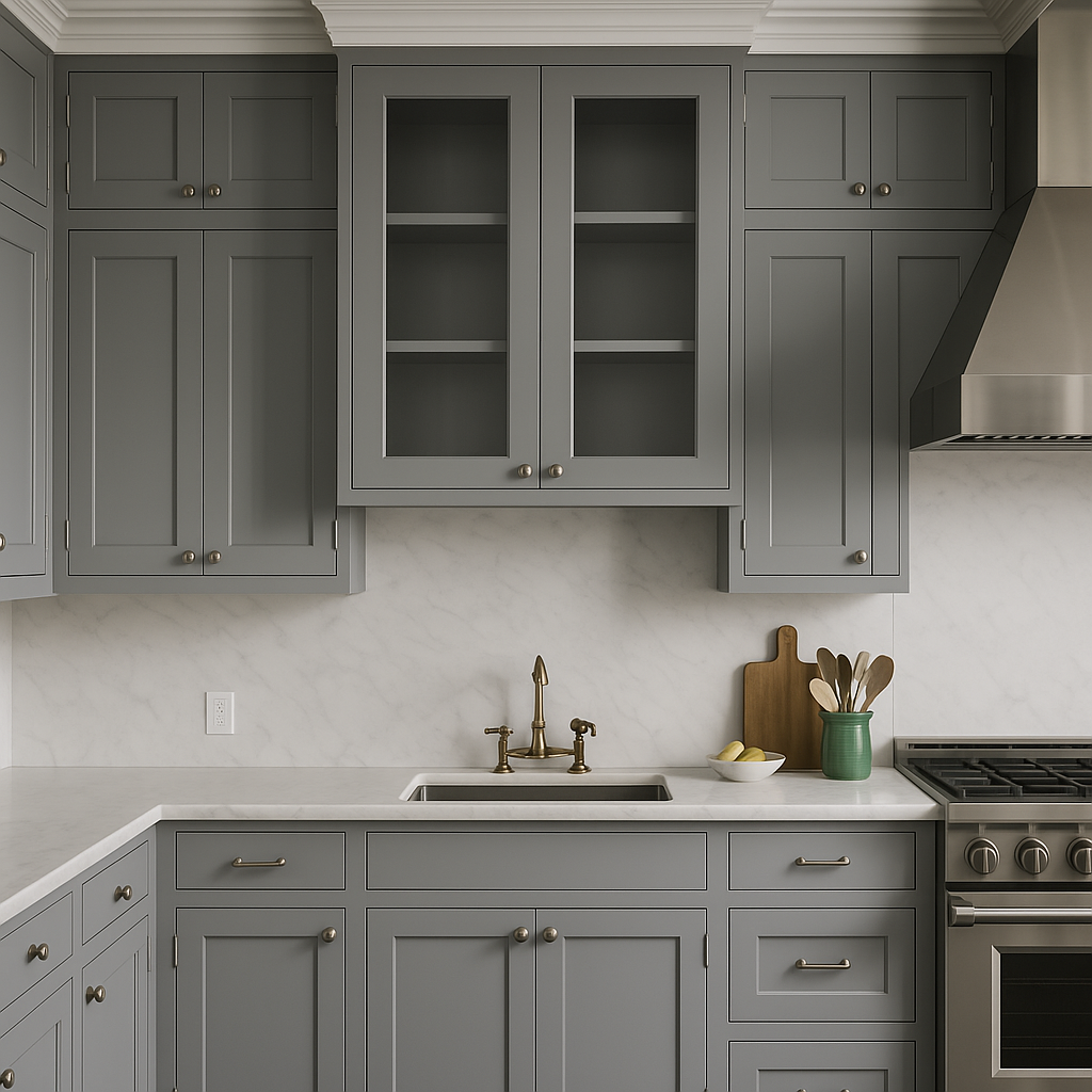HOMEIBRO Shaker Grey Plywood Wall Cabinet, 30-in W x 12-in D x 36-in H