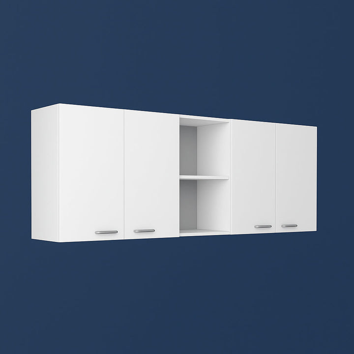 Amucolo White Wood Wall Kitchen Cabinet with Shelves and 4-Doors
