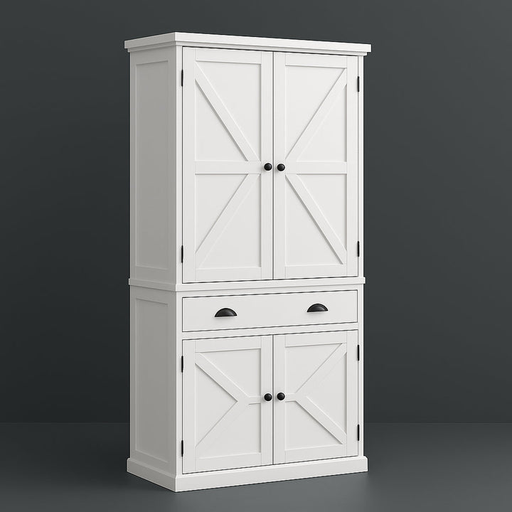 FUNKOL White MDF Kitchen Cabinet with Adjustable Shelves and Drawer