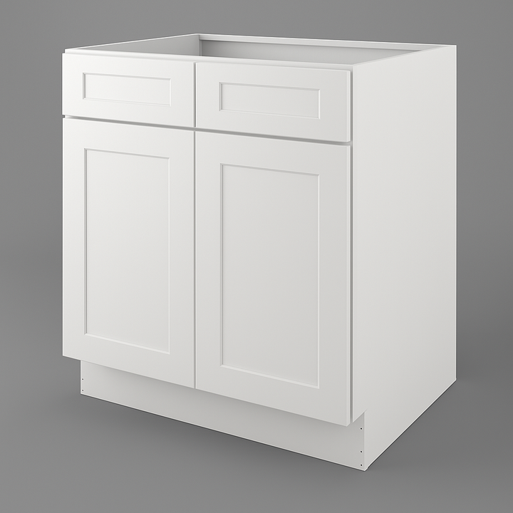 HOMEIBRO White Plywood Shaker Base Kitchen Cabinet with 2-Door and 2-Drawer (30 in. W x 24 in. D x 34.5 in. H)