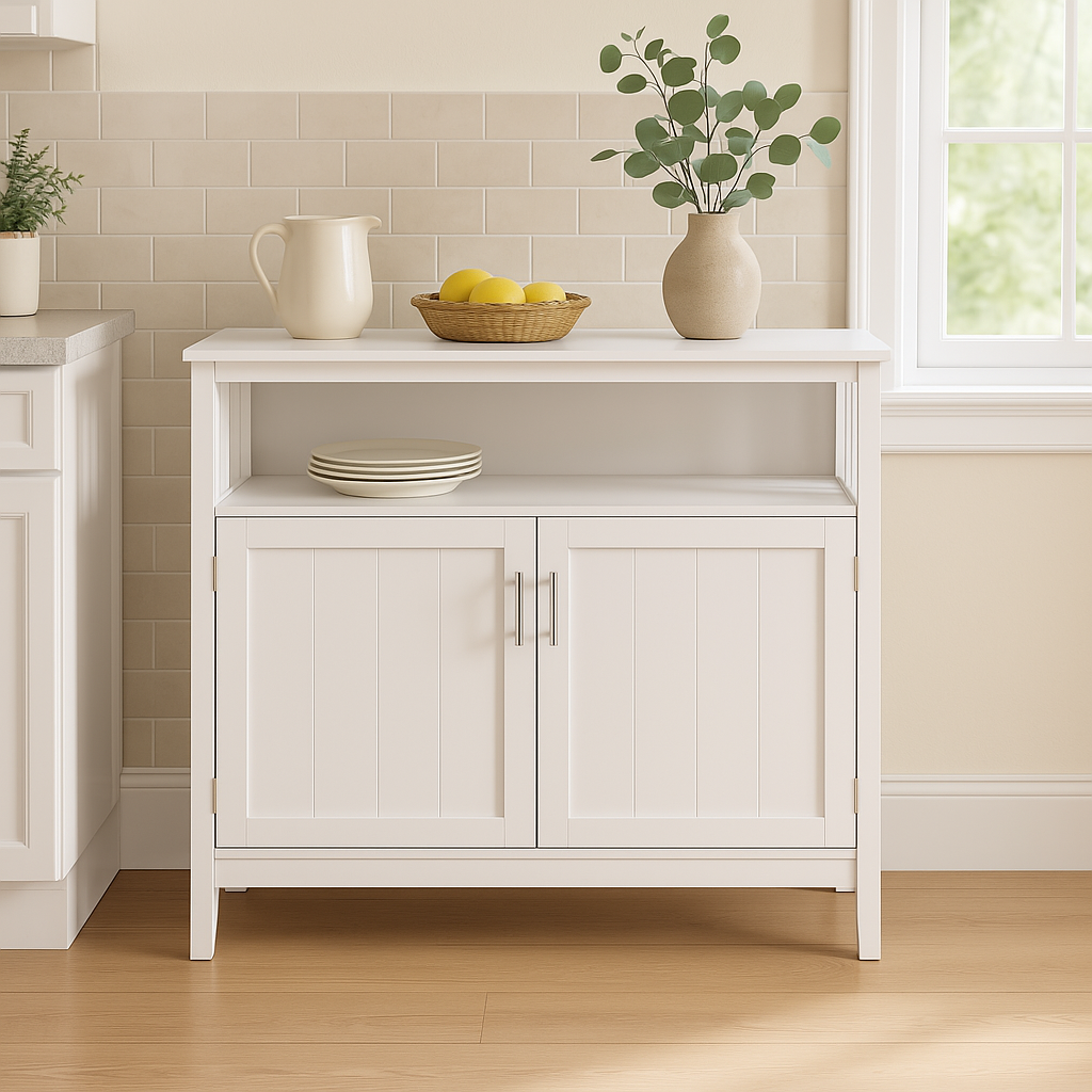 Tileon White MDF Kitchen Cabinet Sideboard - 39.96" W x 15.75" D x 34.25" H