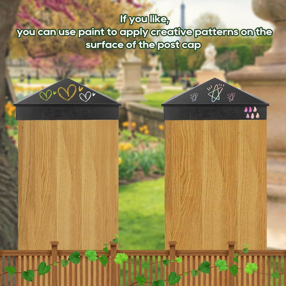 Angel Sar 6 in. x 6 in. Black Aluminum Pyramid Post Caps for Wood Post with Matte Finish Powder Coated Surface for Fence (4-Pack)