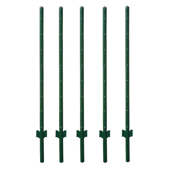Angel Sar 60 in. x 1.2 in. x 1.2 in. Metal Fence Post U Post Green for Garden Wire Fence Steel Garden Post Sign Post (5-Pack)