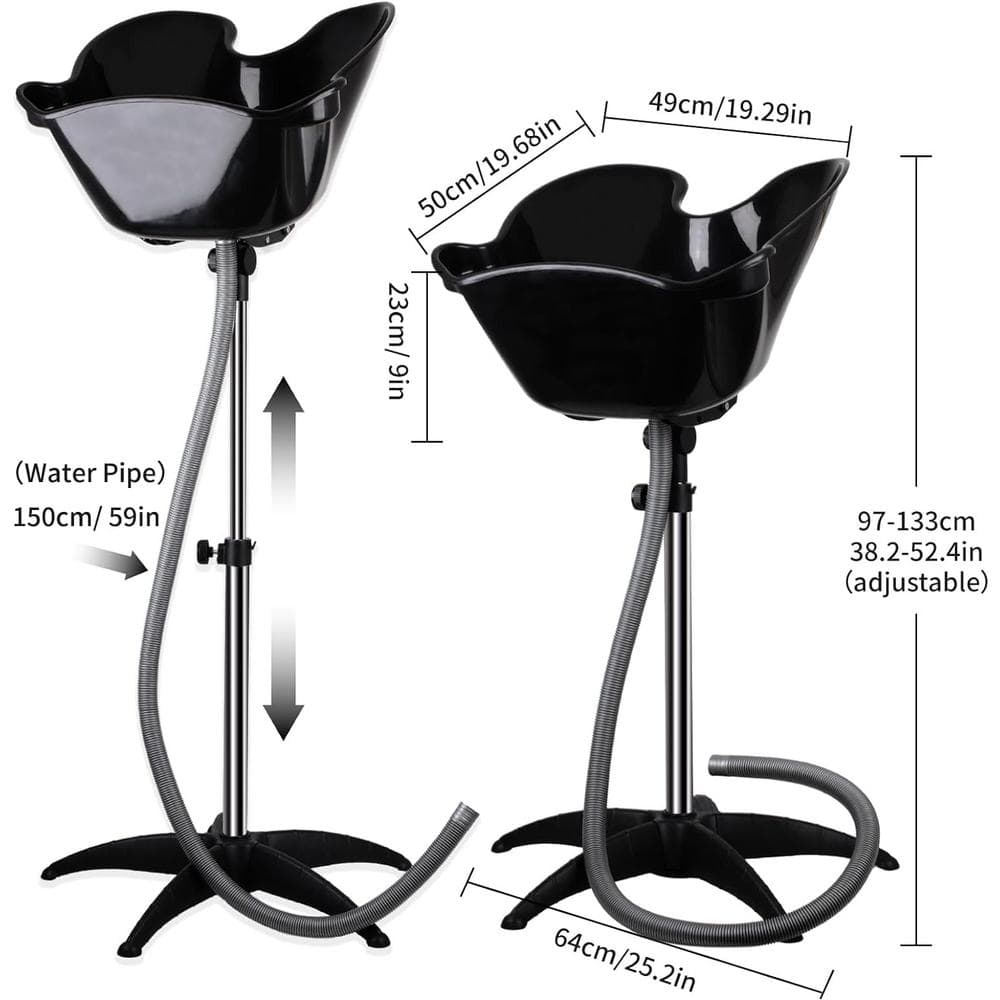 Aoibox Black Portable Salon Sink with 1.5m Drain Pipe