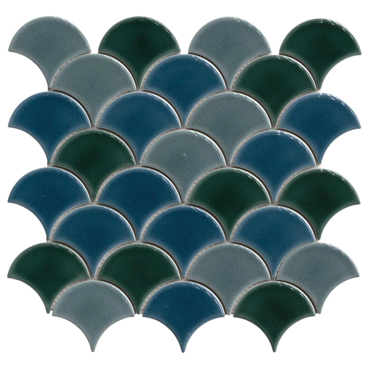MSI Azul Scallop Glossy 13.11 in. x 9.96 in. x 8mm Porcelain Mesh-Mounted Mosaic Tile (9.1 sq. ft. / Case)
