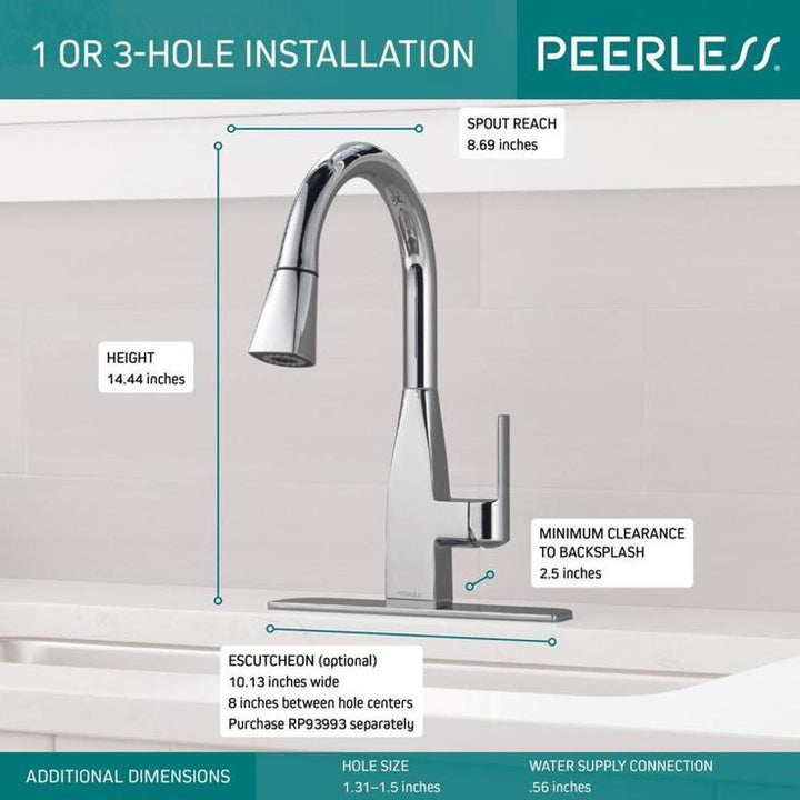 Peerless Xander Chrome 1-Handle Deck-Mount Pull-Down Handle Kitchen Faucet
