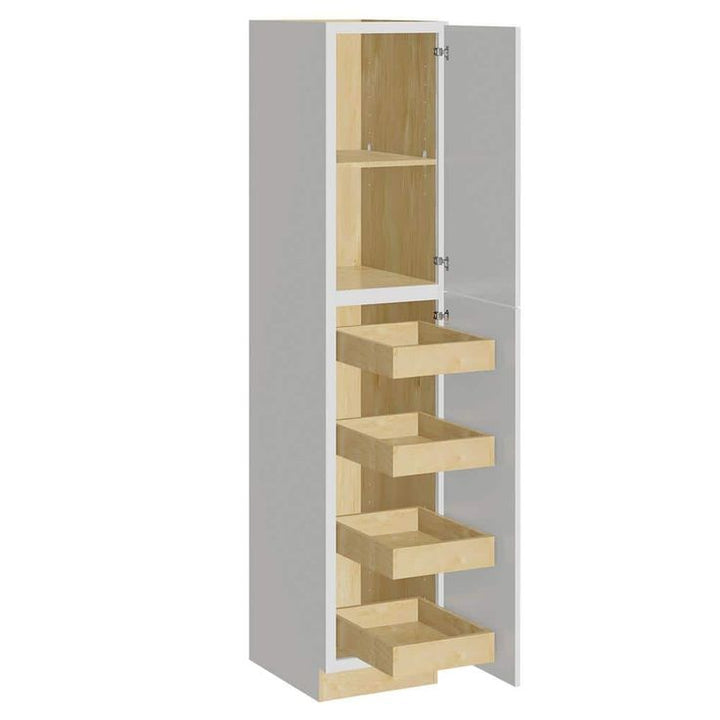 Home Decorators Collection Grayson 18 in. W x 24 in. D x 90 in. H Assembled Plywood Pantry Kitchen Cabinet in Pacific White with 4ROT Soft Close RH