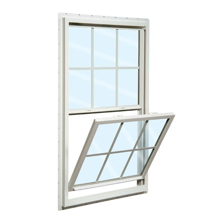 RELIABILT 150 Series New Construction 31-1/2-in x 35-1/2-in x 3-1/4-in Jamb White Vinyl Low-e Argon Single Hung Window with Grids Half Screen Included