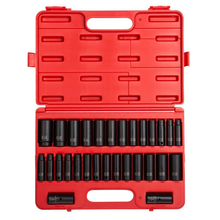 1/2 in. Drive Fractional Metric Deep Impact Socket Set (29-Piece) - Super Arbor