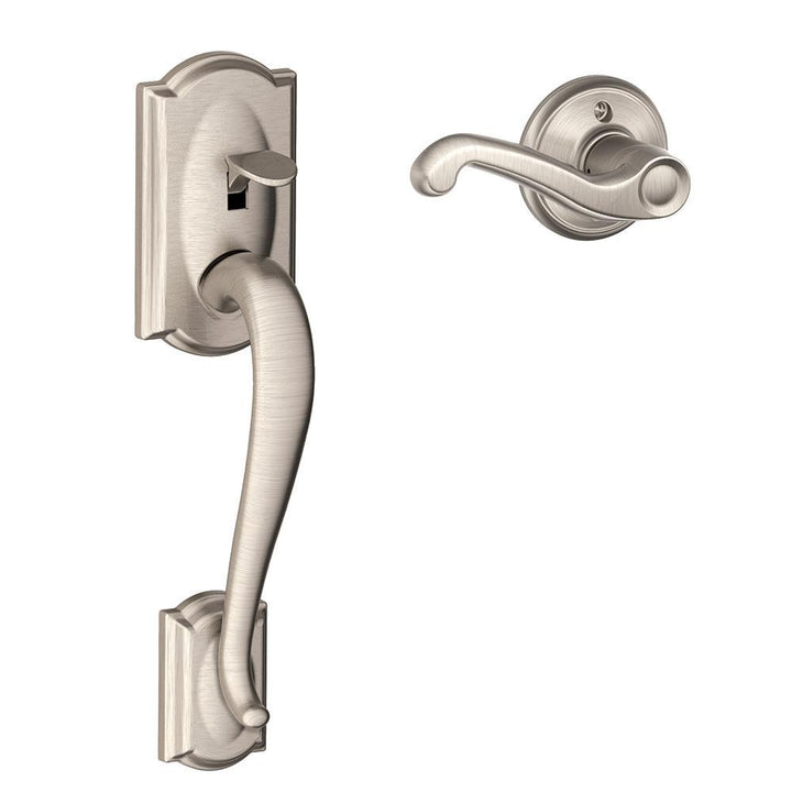 Camelot Satin Nickel Entry Door Handle with Right Handed Flair Door Lever - Super Arbor