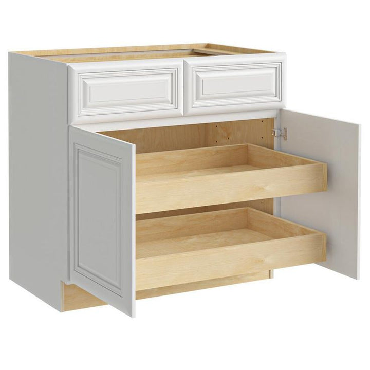 Brookfield Assembled 36x34.5x24 in. Plywood Mitered Kitchen Cabinet 2 rollouts Soft Close in Painted Pacific White