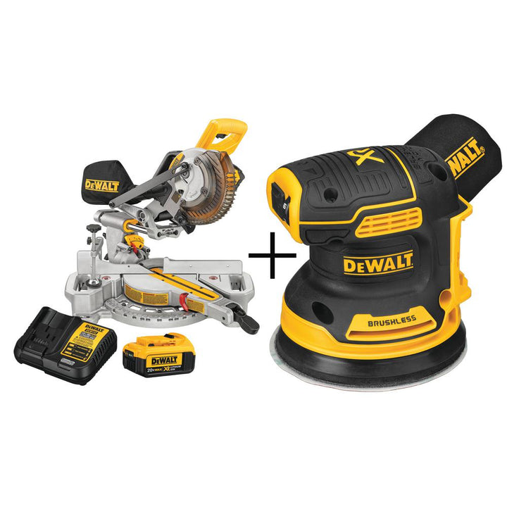 7-1/4 in. 20-Volt MAX Lithium-Ion Cordless Miter Saw with Battery 4 Ah and Charger with Bonus Random Orbit Sander - Super Arbor