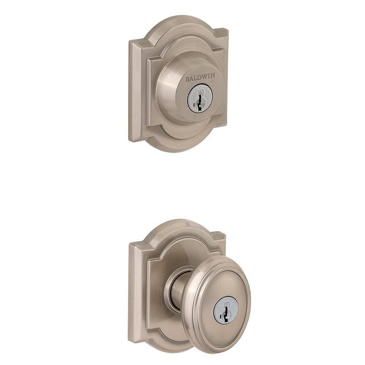 Baldwin Prestige Carnaby Satin Nickel Exterior Entry Knob & Single Cylinder Deadbolt Combo Pack with SmartKey Security