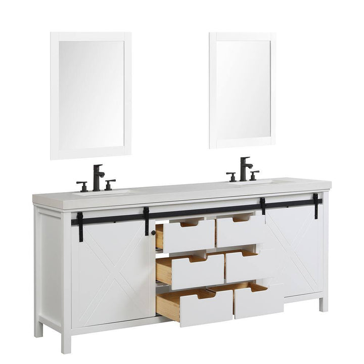 Eviva Dallas 84 in. W x 22 in. D x 34 in. H Double Bath Vanity in White with White Quartz Top with White Sinks