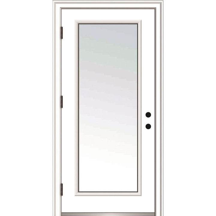 32 in. x 80 in. Classic Right-Hand Outswing Full Lite Clear Low-E Primed Steel Prehung Front Door with Brickmould - Super Arbor