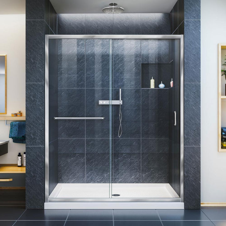 Infinity-Z 56 to 60 in. x 72 in. Semi-Frameless Sliding Shower Door in Chrome - Super Arbor