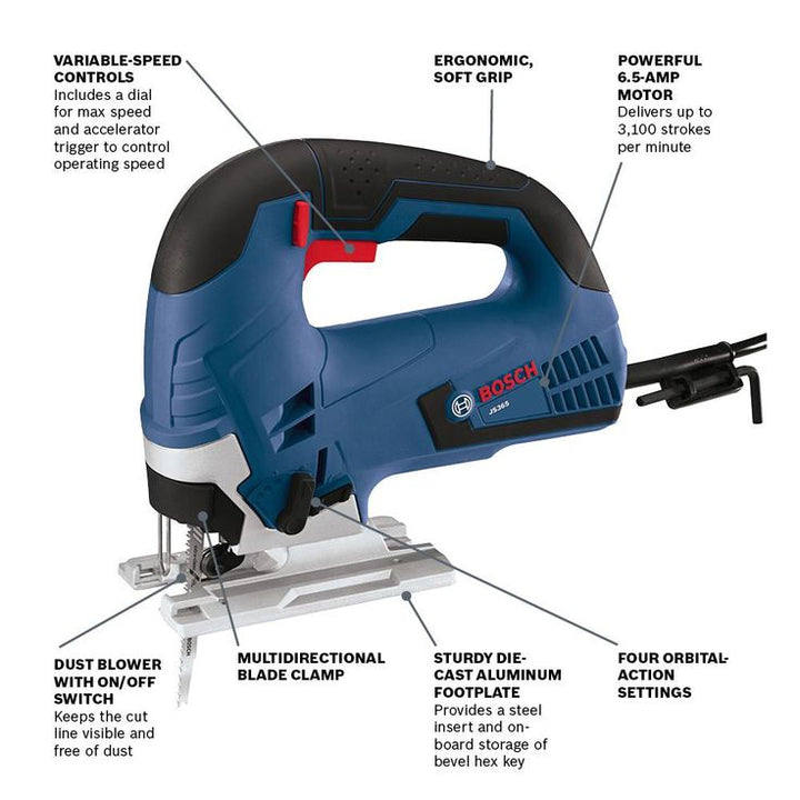 6.5 Amp Corded Variable Speed Top-Handle Jig Saw Kit with Carrying Case