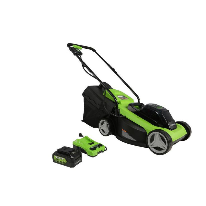 Greenworks 13 in. 24-Volt Battery Walk Behind Push Mower, 4Ah USB Battery and Charger Included MO24B410