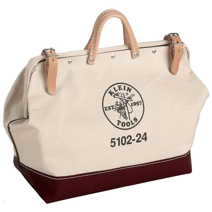 Klein Tools 5102-24 Canvas Tool Bag, 24 in. Steel-Frame Mouth, Beige