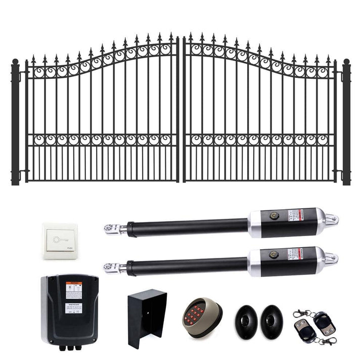 ALEKO 12 ft. x 6 ft. Automated Steel London Dual Swing Black Steel Driveway Gate and Gate Opener Kit ETL Listed Fence Gate