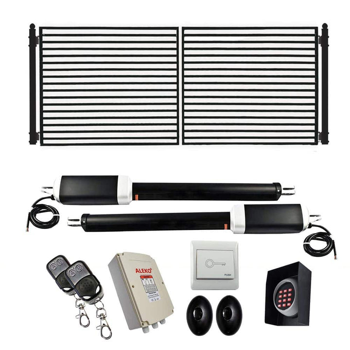ALEKO 14 ft. x 6 ft. Automated Steel Milan Dual Swing Black Steel Driveway Gate and Gate Opener Kit ETL Listed Fence Gate