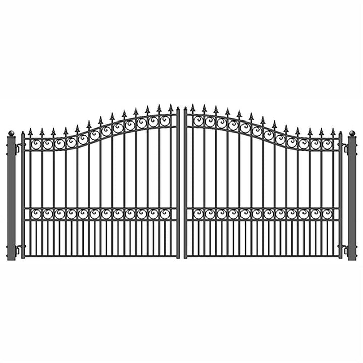 ALEKO London Style 12 ft. x 6 ft. Black Steel Dual Swing Driveway Fence Gate