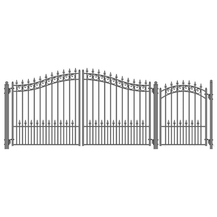 ALEKO Prague Style 18 ft. x 6 ft. with Pedestrian Gate Black Steel Swing Dual Driveway Fence Gate