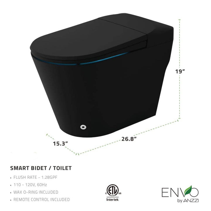 ANZZI ENVO Resonance Smart Bidet Toilet in Matte Black with Voice and Wifi Control