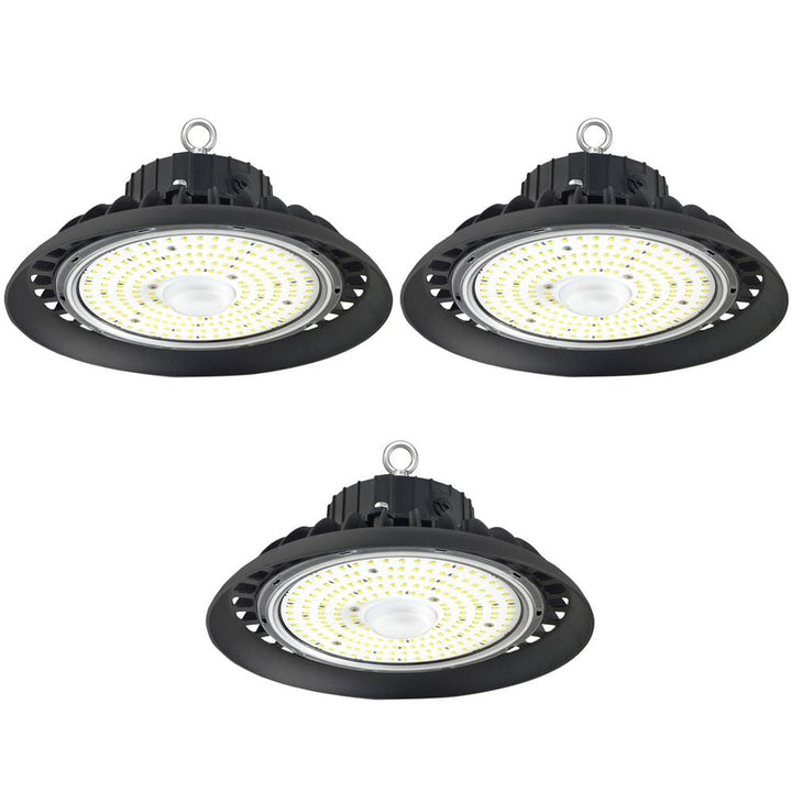Bieuoram 200W Integrated LED Dimmable Balck High Bay Light, 32000LM 5000K Daylight, Commercial UFO High Bay Light, IP65, (3Pack)