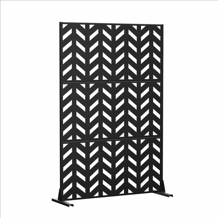 Cadeninc Metal Freestanding Privacy Fence Panel - Fishbone Pattern, Black | 3.92 ft x 6 ft
