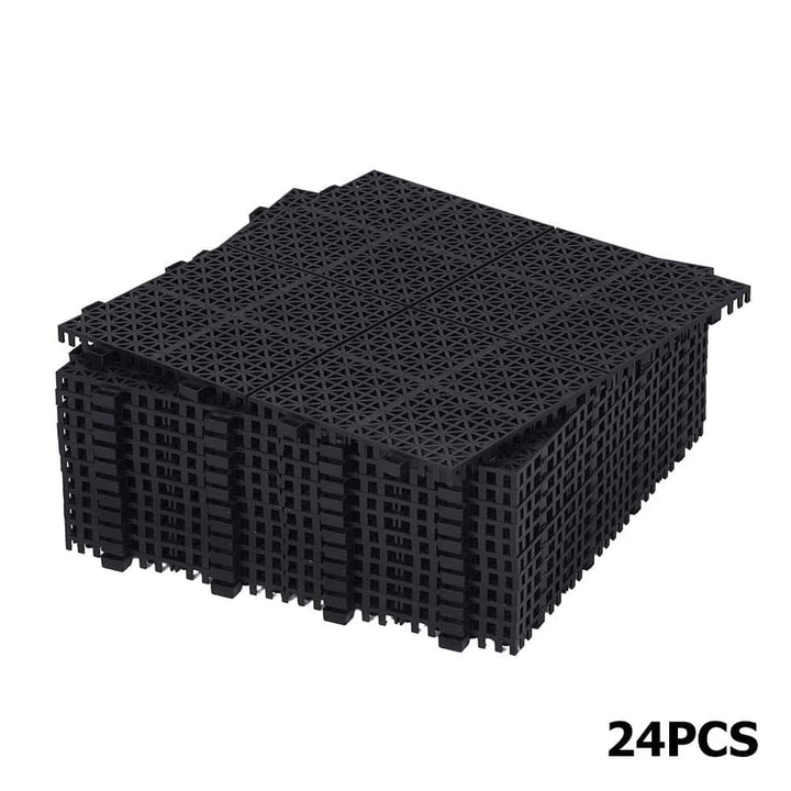 YOFE 1 ft. x 1 ft. All-Weather Outdoor Plastic Composite Interlocking Deck Tiles in Black, Garage Floor Tiles (24 Per Case)