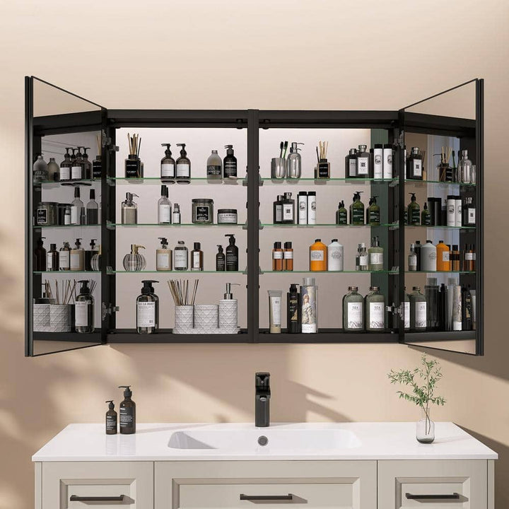 Getpro 40 in. W x 30 in. H Rectangular Black Aluminum Frameless Recessed/Surface Mount Bathroom Medicine Cabinet with Mirror