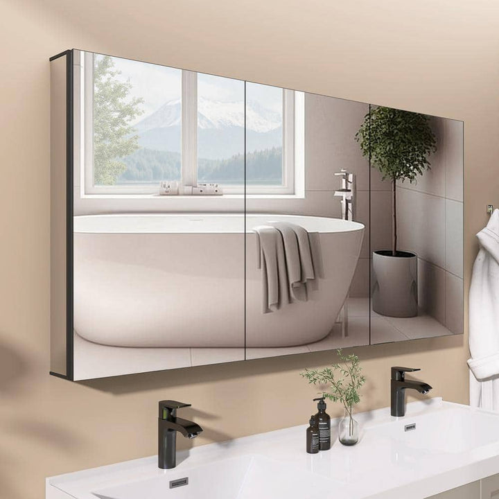 Getpro 60 in. W x 30 in. H Rectangular Aluminum Medicine Cabinet with Mirrors for Bathroom Frameless Recessed or Surface Mount