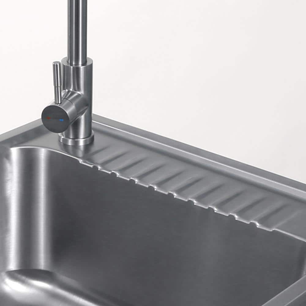 Glacier Bay 28 in. W x 10 in. D x 22 in. L Freestanding Stainless Steel Laundry Sink with Faucet and Double Door Cabinet in Black
