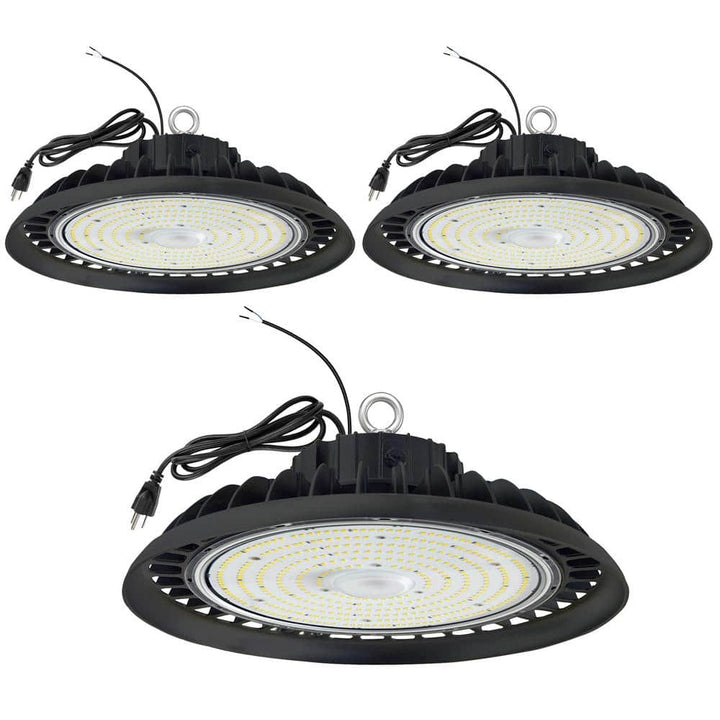 Honbei 12 in. 600-Watt Equivalent Integrated LED Dimmable Black UFO High Bay Light, 5000K Commercial Lighting Workshop 3-Pack
