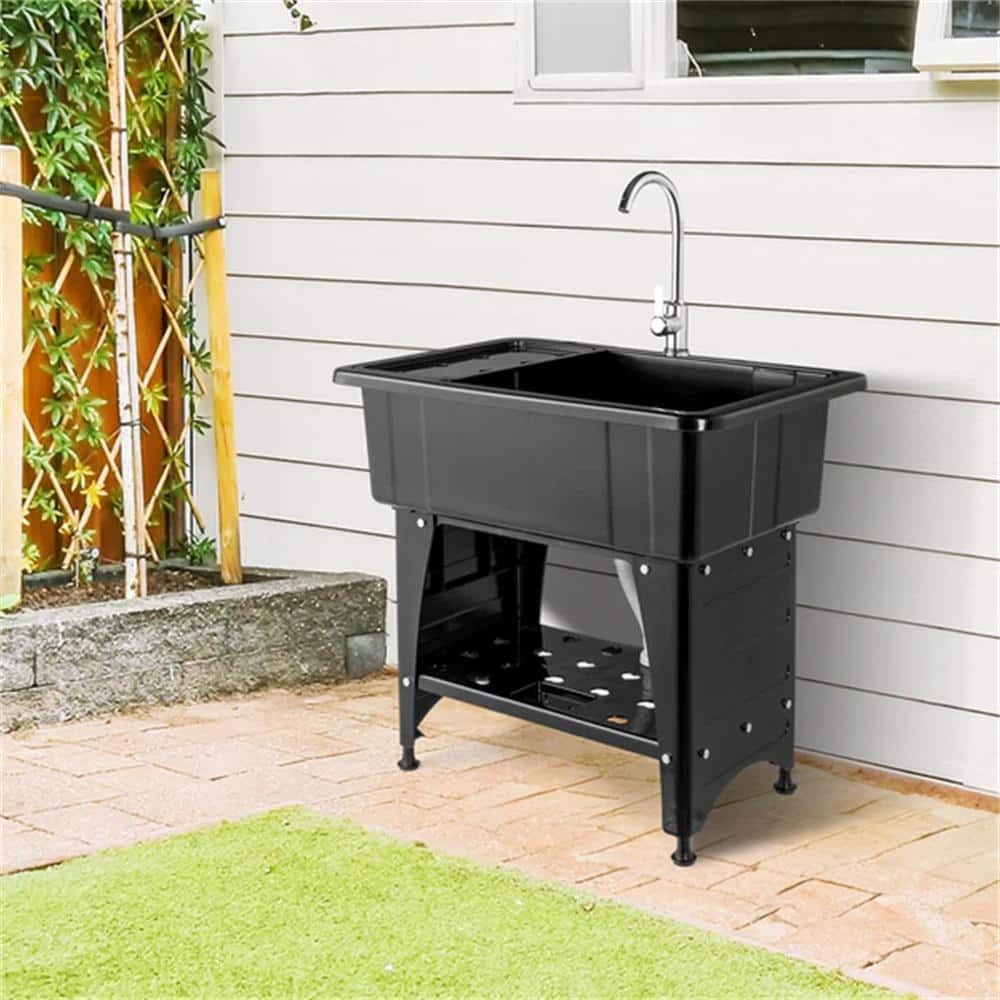 Karl Home Freestanding Laundry Utility Sink with Faucet, Black, 32.3" x 22.4"
