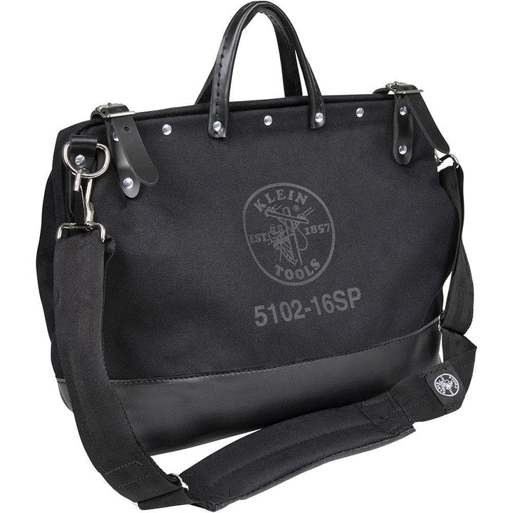 Klein Tools Deluxe Tool Bag, Black Canvas, 13 Interior Pockets, 16 in, Model 510216SPBLK