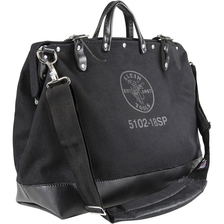 Klein Tools Deluxe Canvas Tool Bag with Shoulder Strap, Black, 13 Interior Pockets, 18 in.