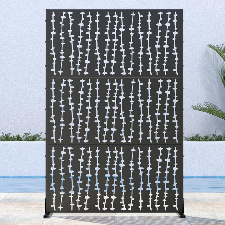 Lirago 72 in. H x 47 in. W Outdoor Metal Privacy Screen Garden Fence Vine Pattern Wall Applique in Black
