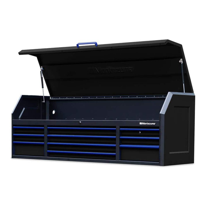 Montezuma 72 in. W x 20 in. D 10-Drawer Top Tool Chest with Power and USB Outlets in Black and Blue