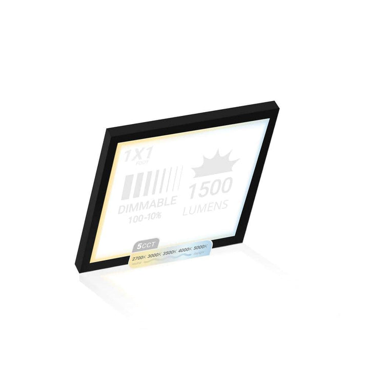 NuWatt 1 ft. x 1 ft. 120V Surface Mount 1500LM Integrated LED Panel Internal Driver, 5CCT 2700K to 5000K, Dimmable, Black Trim