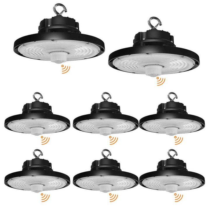 RUN BISON 12.6 in. Integrated UFO LED High Bay Light Fixture LED Commercial Lighting, Up to 36000 Lumens w/Motion Sensor (8-Pack)
