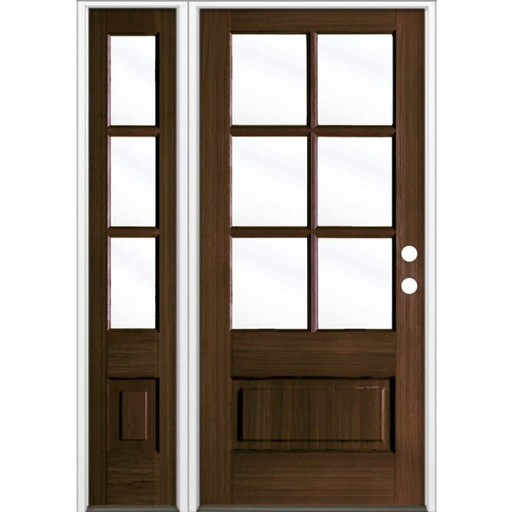 Krosswood Doors 36 in. x 80 in. Left-Hand 3/4 6-Lite Beveled Glass Black Stain Douglas Fir Prehung Front Door with Double Sidelites