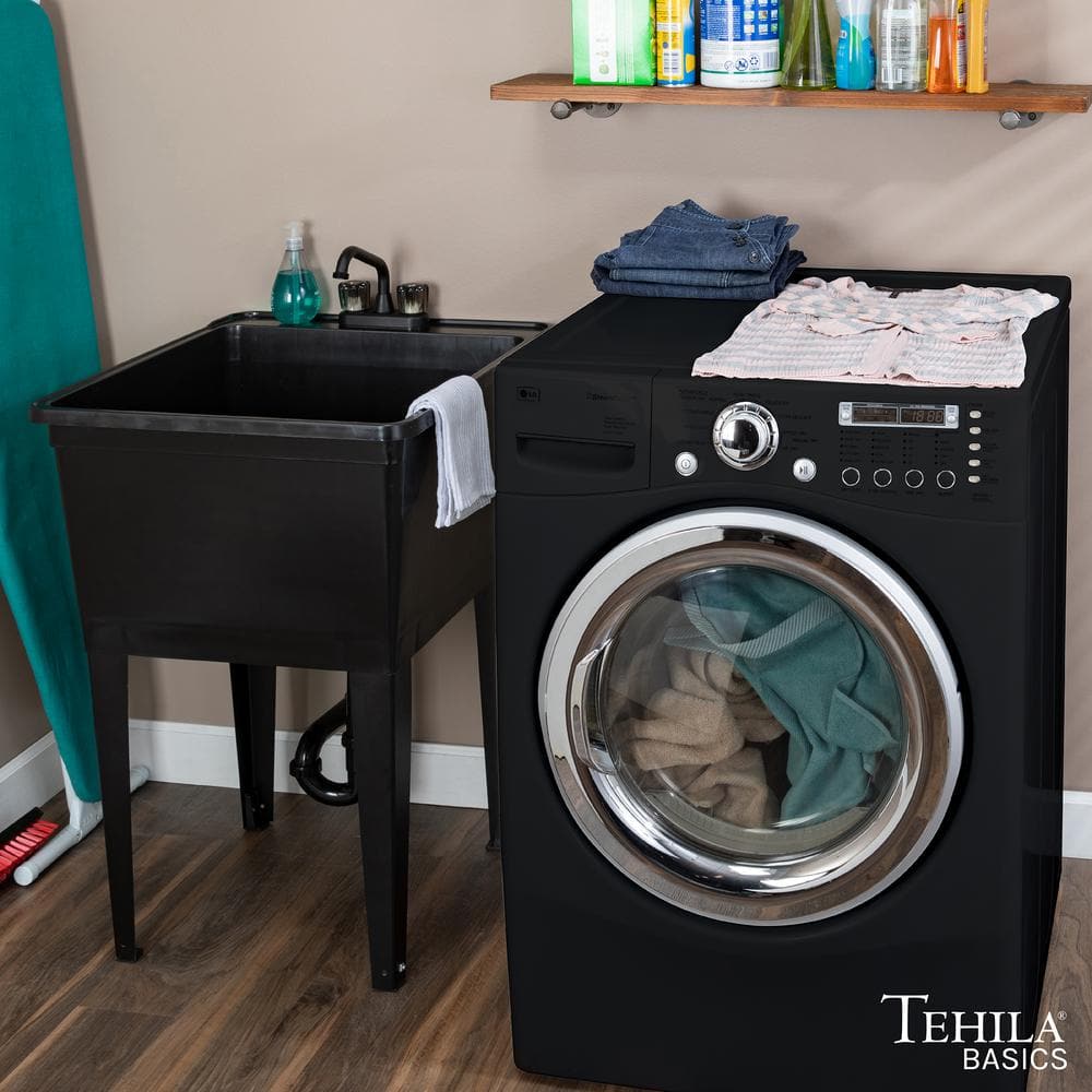 TEHILA 24.75 in. Black Thermoplastic Utility Sink with Matte Finish Faucet